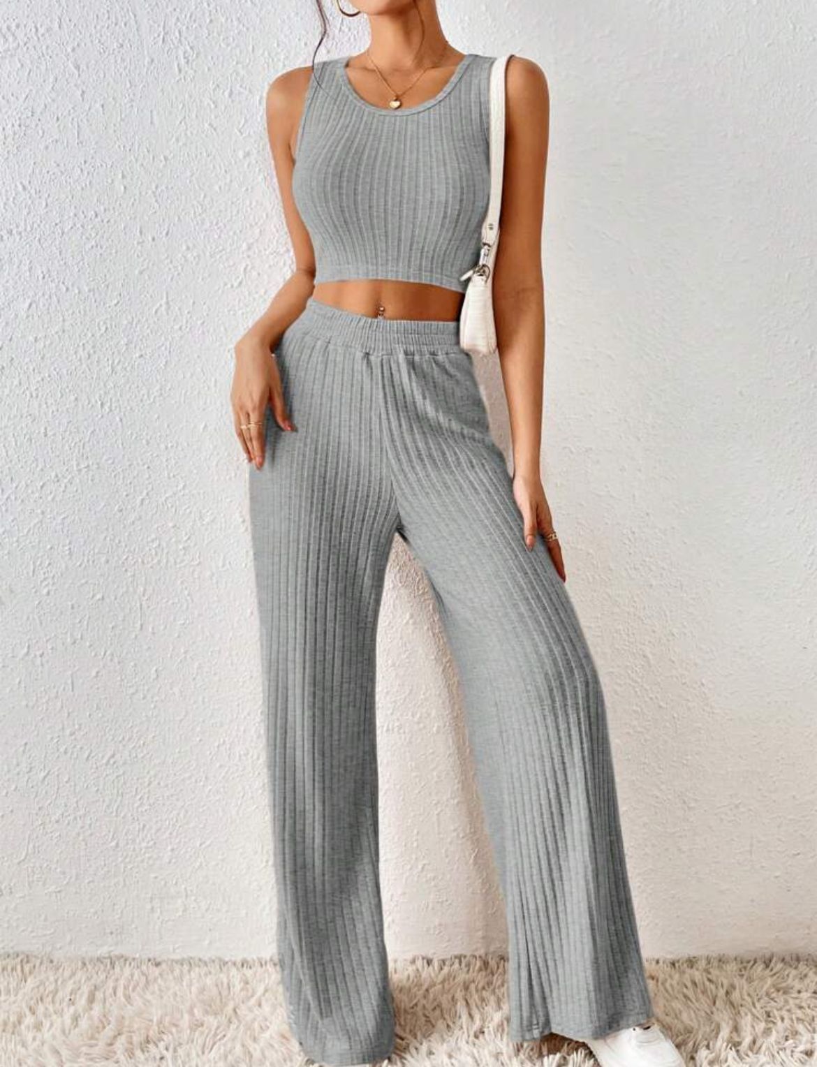 Knitted Vest and High Waist Trousers Suit for Women