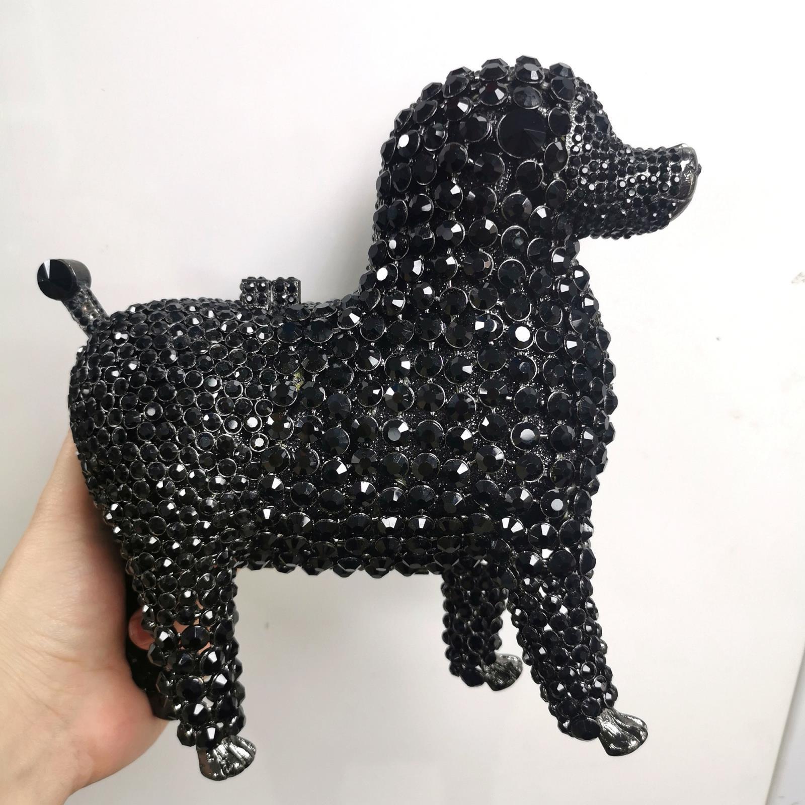 Sac de soirée en forme d'animal en diamant avec chaîne, poche zippée en alliage de 21 cm