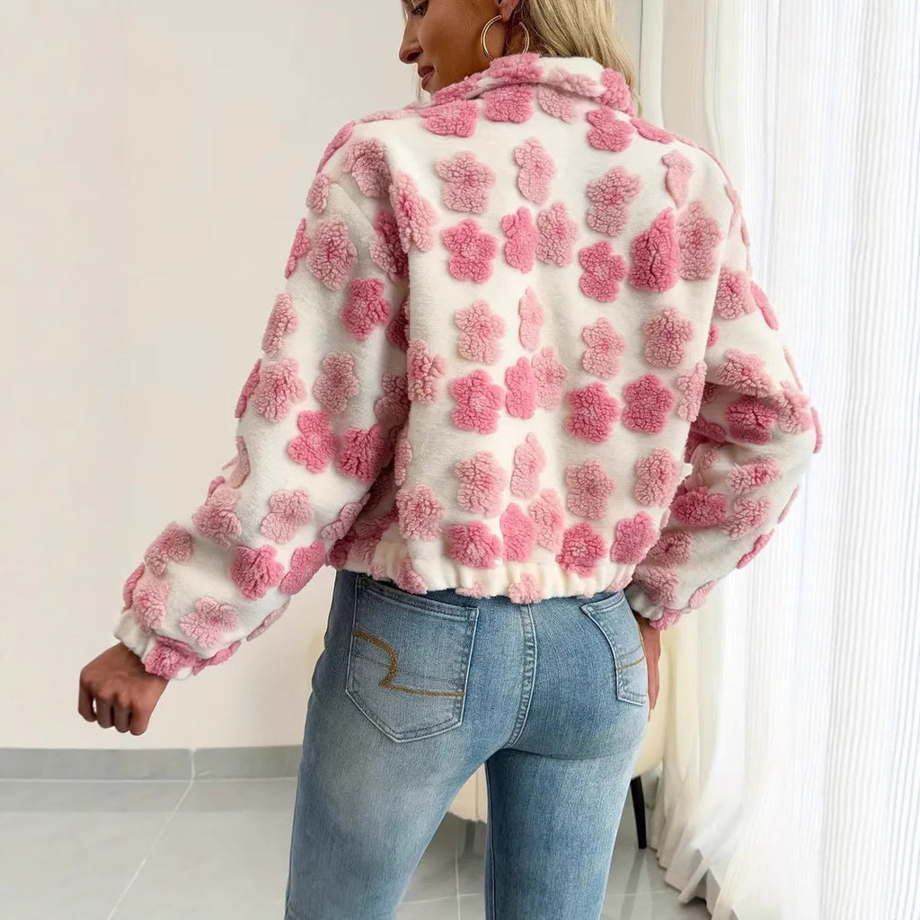 3D Floral European & American Loose Fit Coat with Long Sleeves