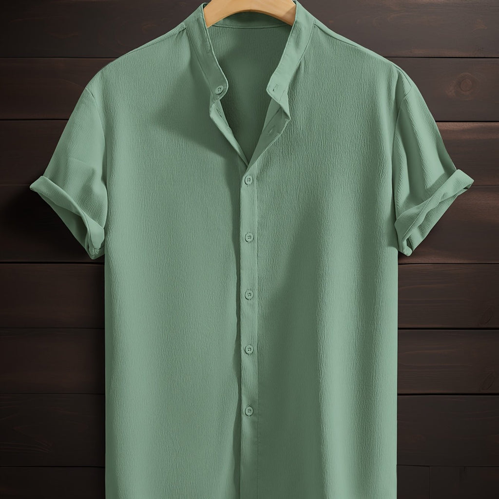 Chemise décontractée pour homme à manches courtes en polyester respirant avec col montant