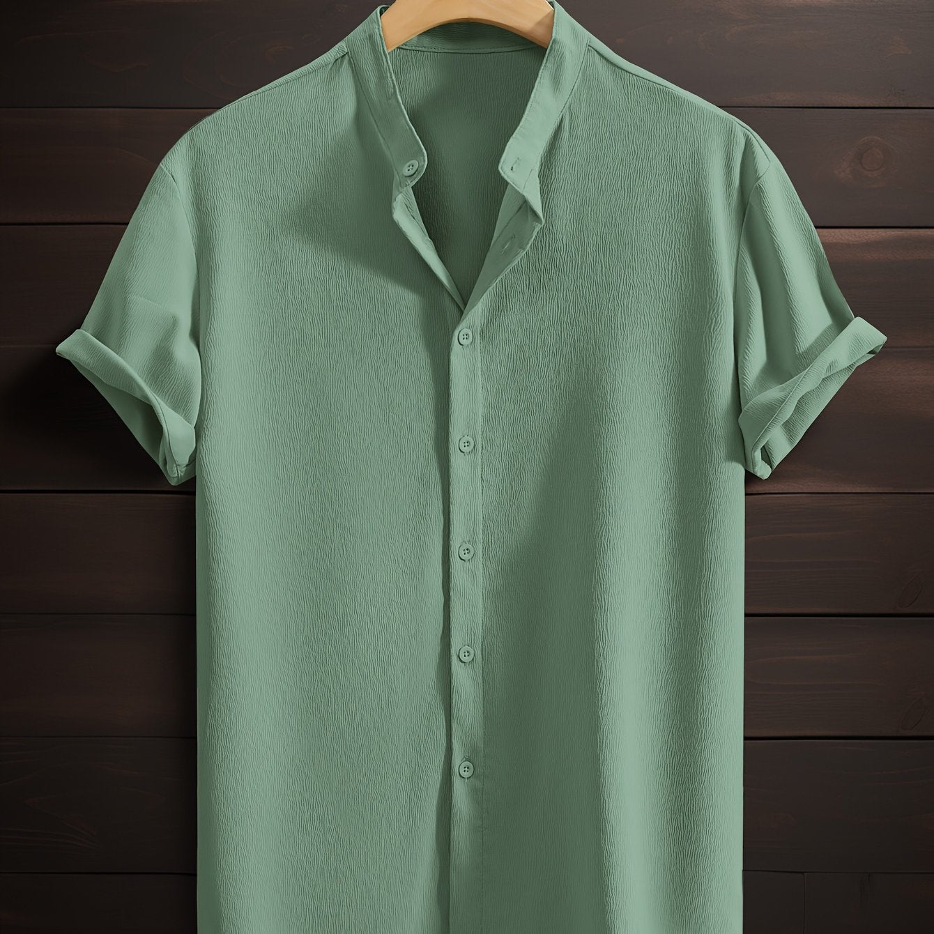 Chemise décontractée pour homme à manches courtes en polyester respirant avec col montant