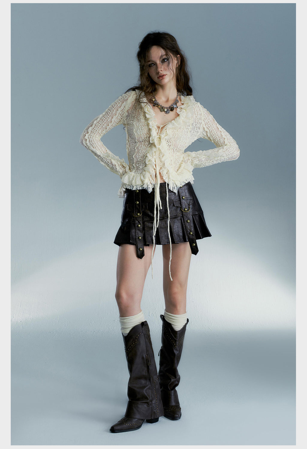 Heavy Wash Viscose Fiber Leather Skirt for Women Autumn Winter