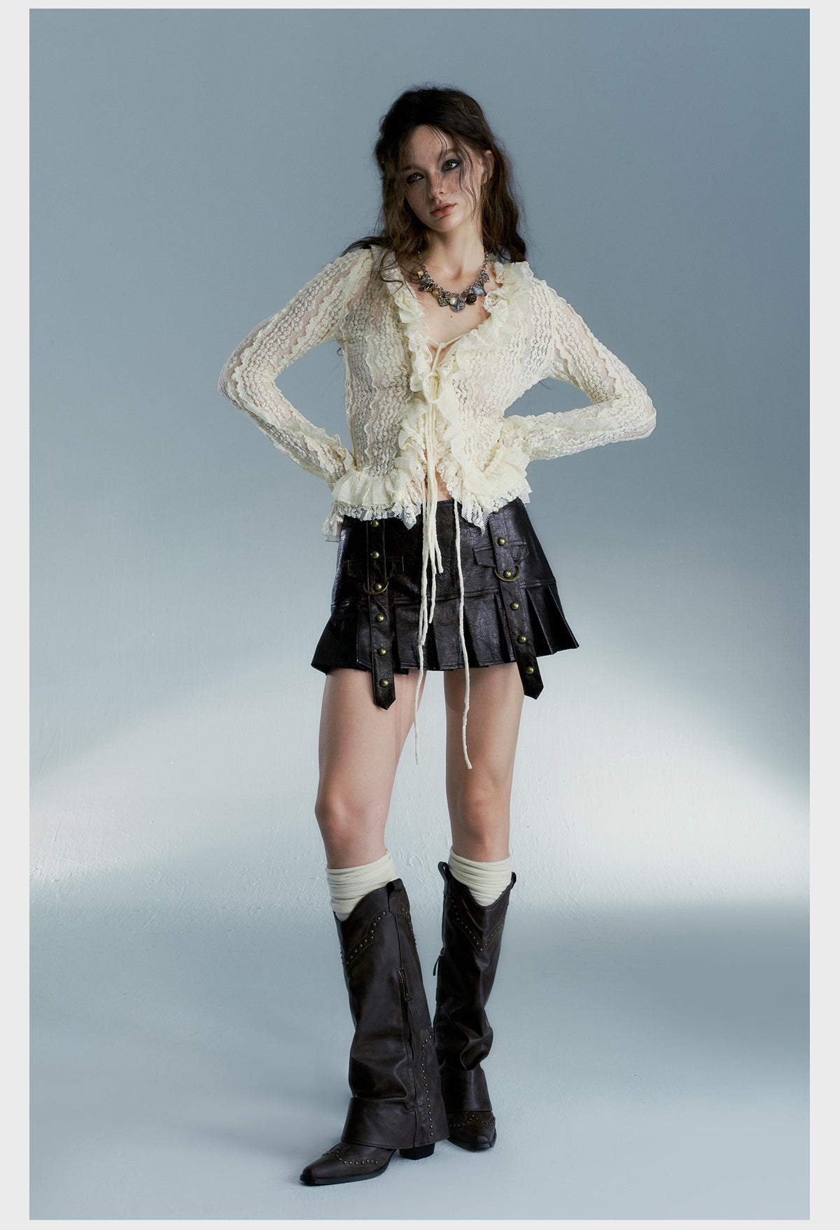 Heavy Wash Viscose Fiber Leather Skirt for Women Autumn Winter