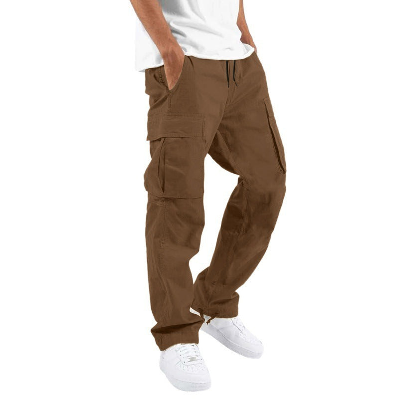 Pantalon Décontracté Multipoches avec Cordon de Serrage en Mélange de Coton