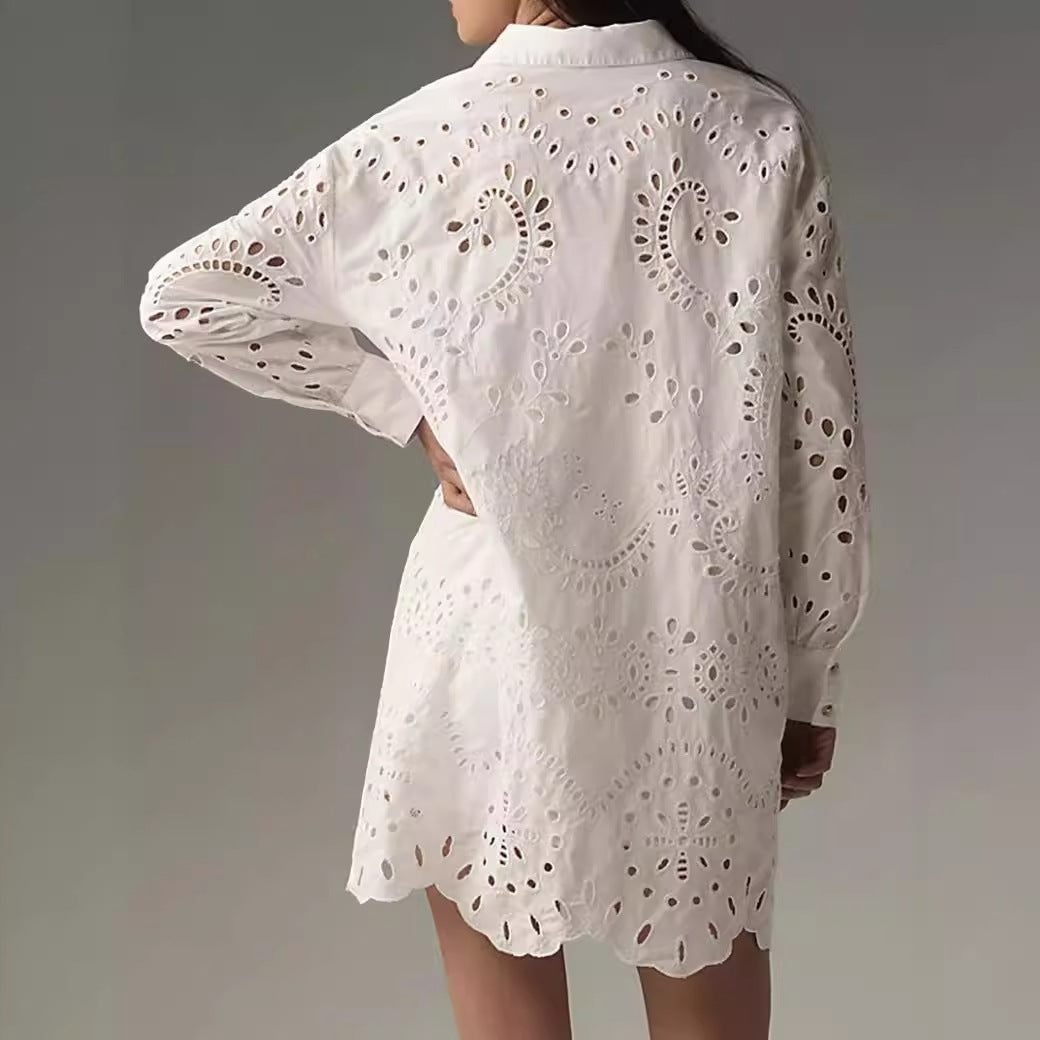 Women's Loose Long-Sleeve Casual Hollow Pleated Shirt