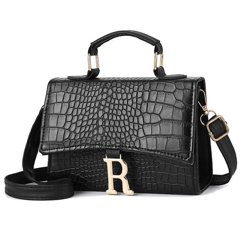 Diagonal Single Shoulder Women's Small Square Handbag with Crocodile Pattern