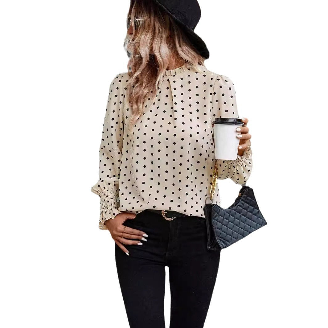 Polka Dot Puff Sleeve Elegant Women's Shirt