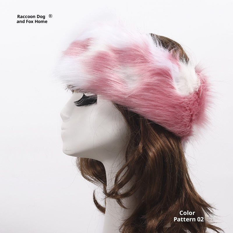 طوق رأس مرن من الفرو الصناعي بنقشة فرو الثعلب للنساء