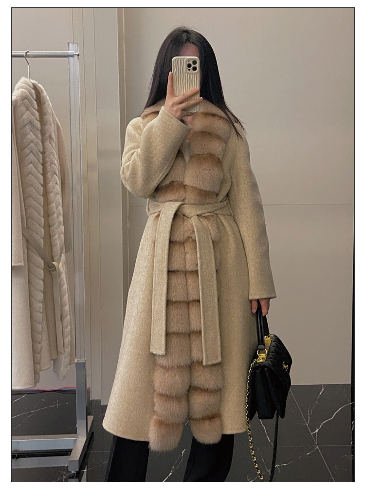 Alpaca Wool Coat with Detachable Fox Fur Collar