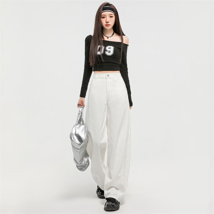 Spring Split Patchwork Retro Casual Wide Leg Denim Jeans