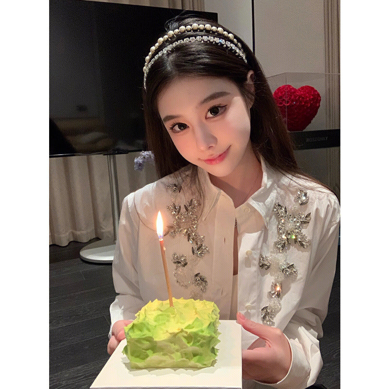 Women's Fashion Heavy Industry Nailed Beaded Top