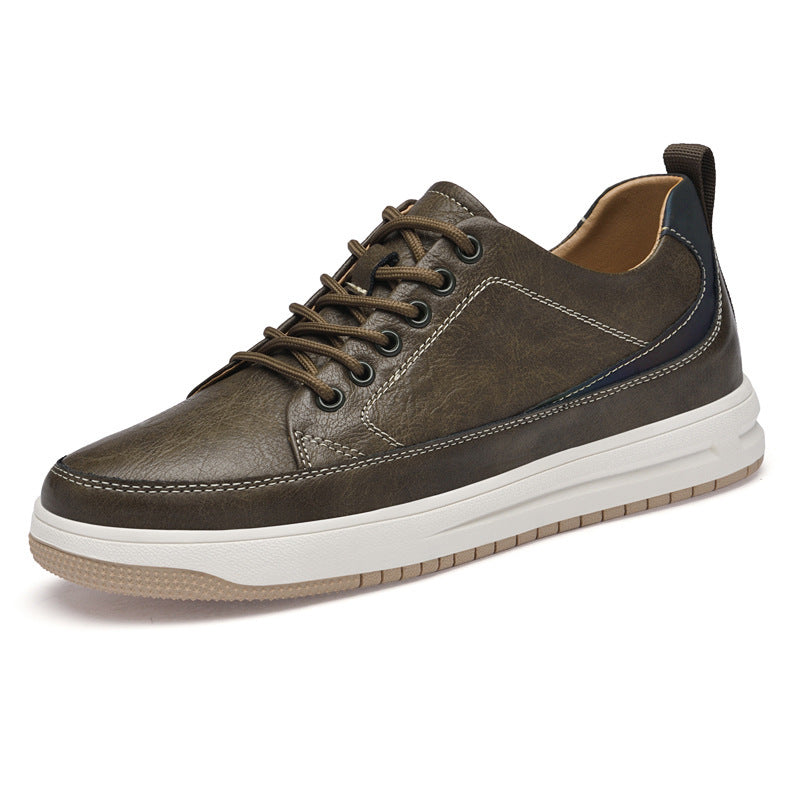 Men's Casual Cowhide Heightened Shoes - Black, Beige, Khaki, Sizes 37-43