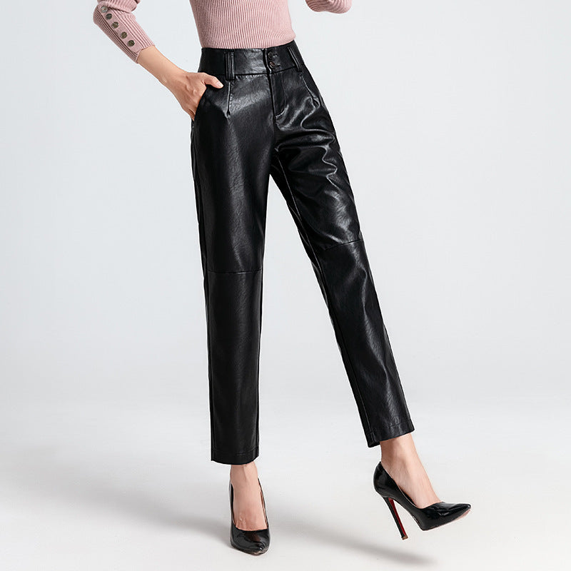 High Waist Small Straight Sheepskin Trousers with Small Feet