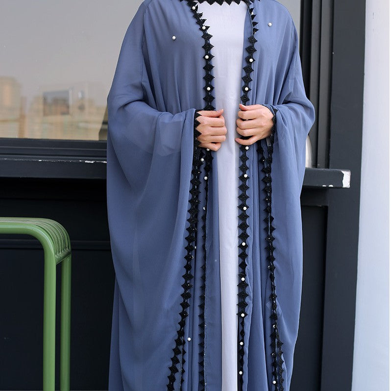 Loose Lace-Up Long Sleeve Chiffon Cardigan Robe for Middle Eastern Women