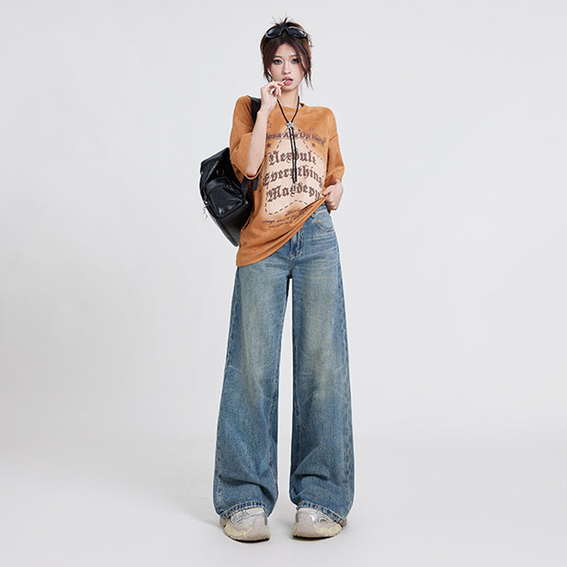 Women's High Waist Wide Leg Straight Baggy Jeans