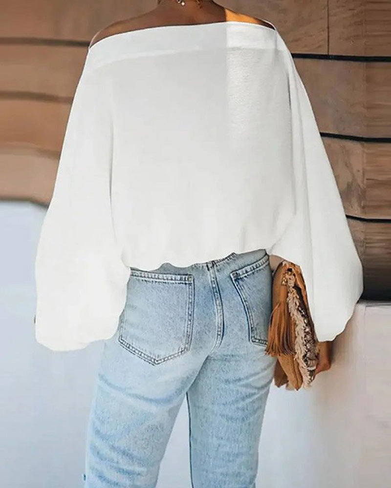 Summer Women's White Face Print Top with Princess Sleeves