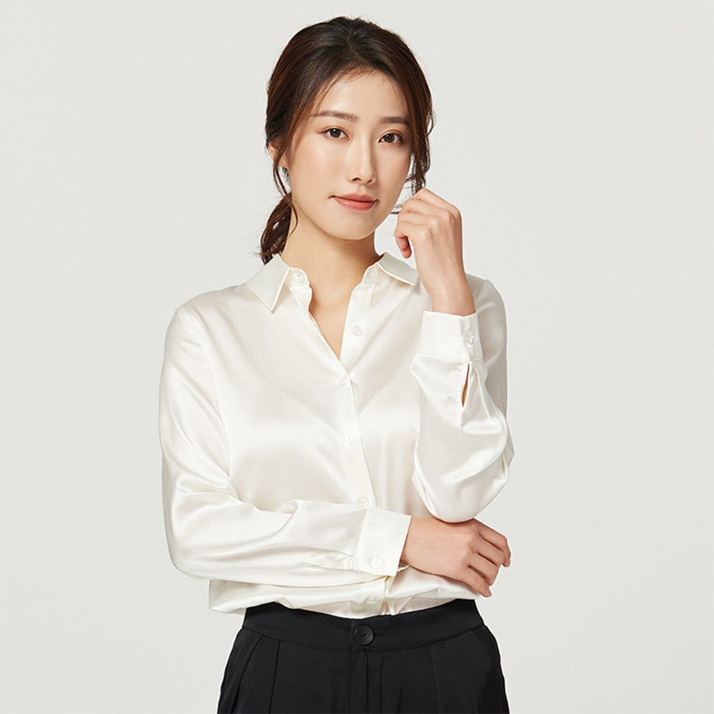 Chemise en satin de soie de mûrier à manches longues pour femme