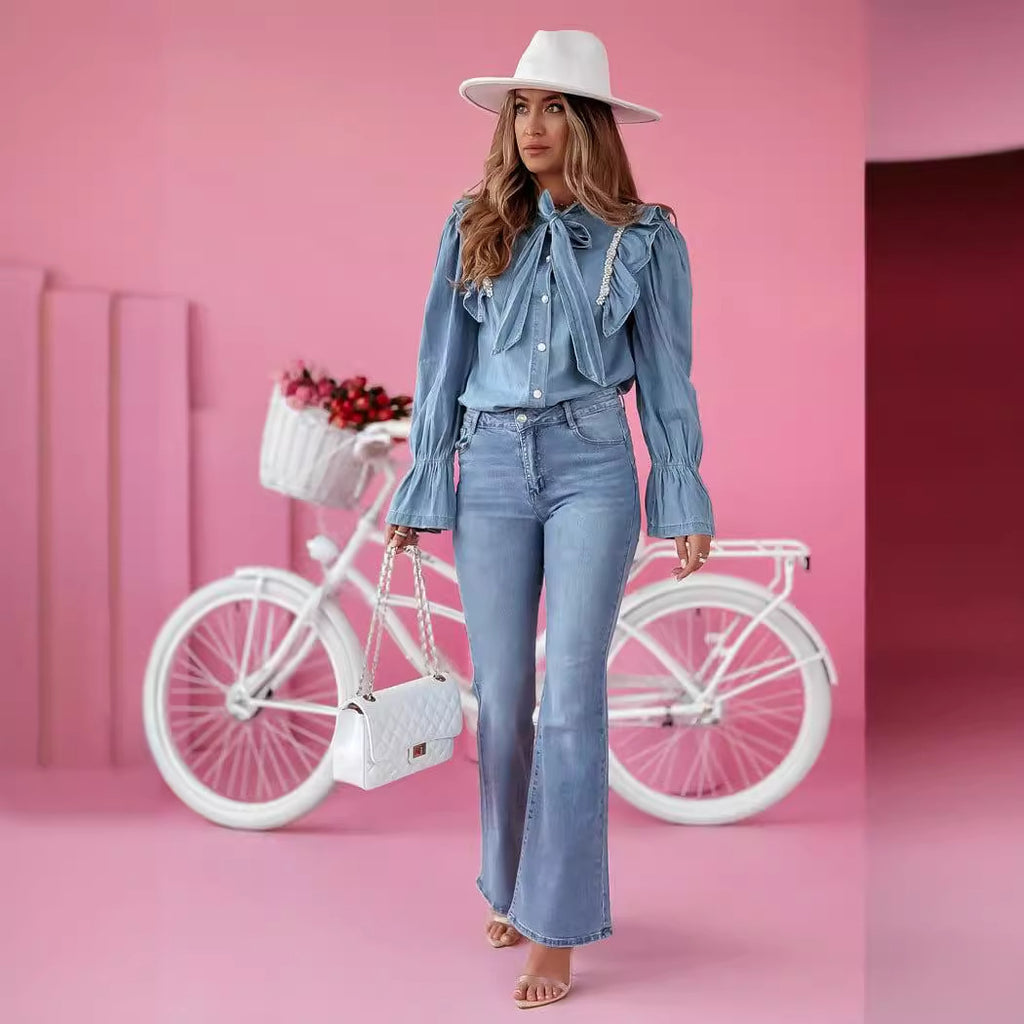 Jean slim femme bleu, épaisseur moyenne, avec poches