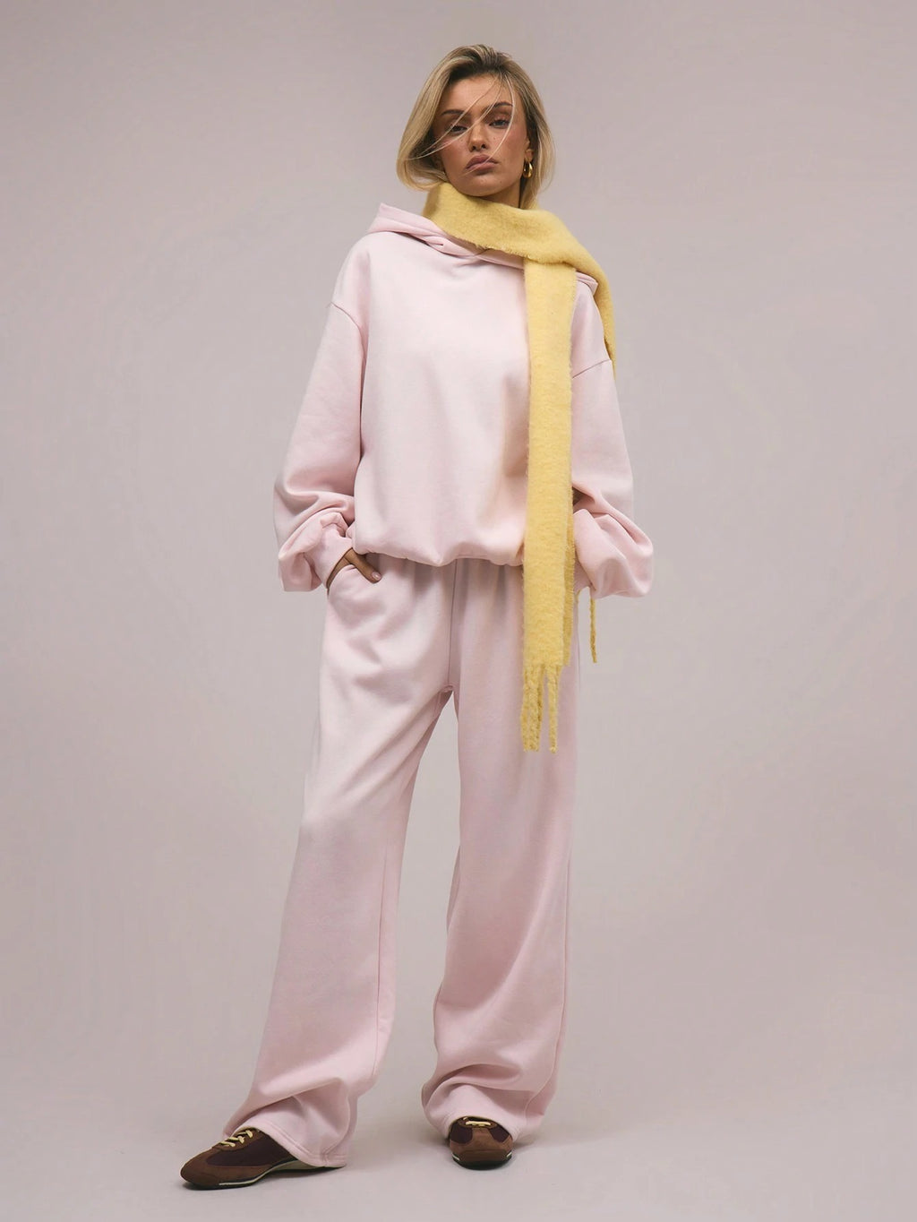 Oversized Pink Wool Hooded Sweatshirt for Women S-2XL