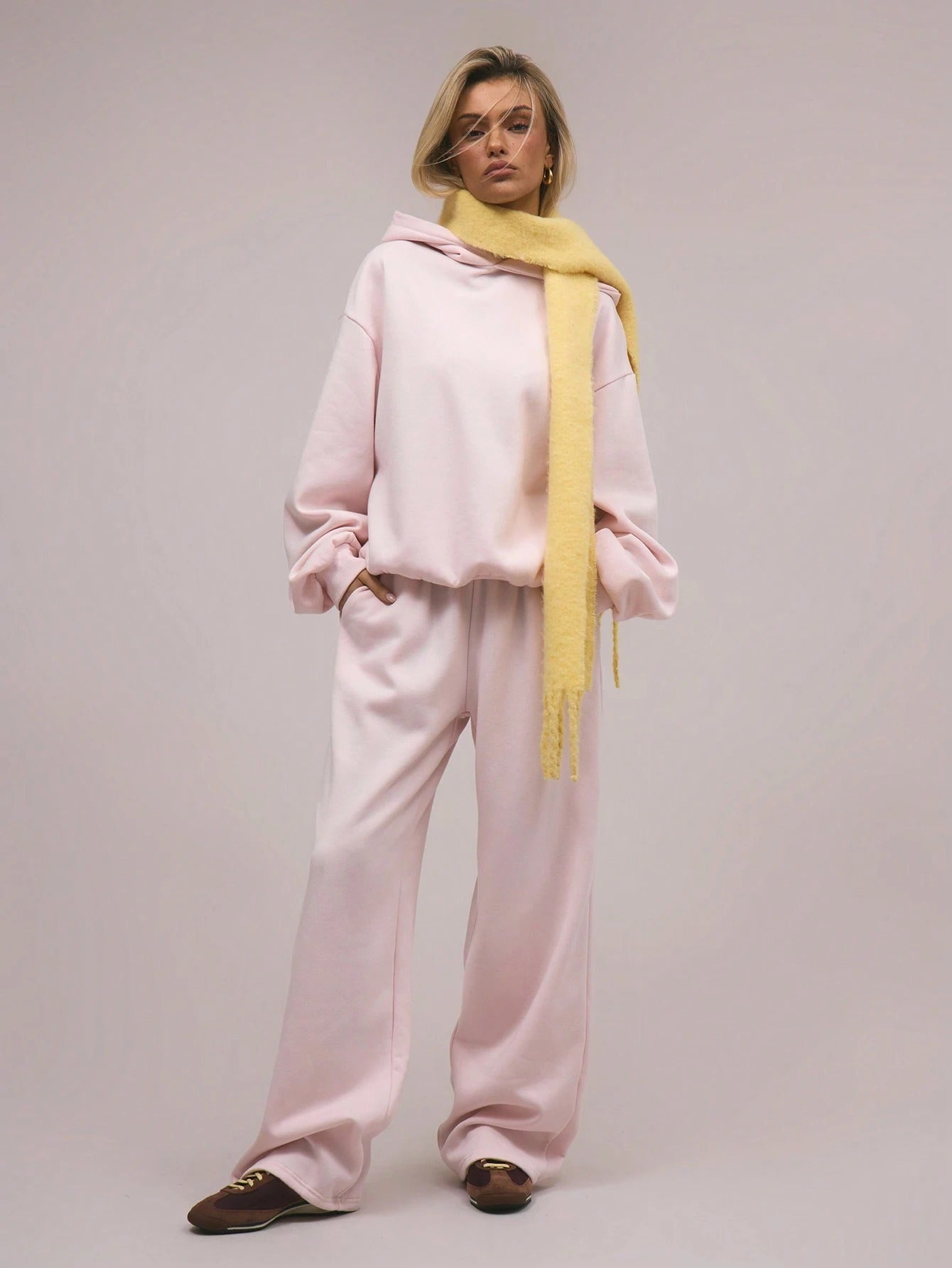 Oversized Pink Wool Hooded Sweatshirt for Women S-2XL