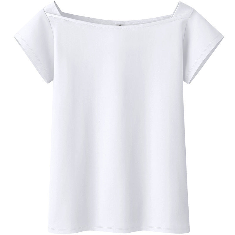 Fashionable Women's Slim Fit Half-Sleeve White Bottoming Shirt Top