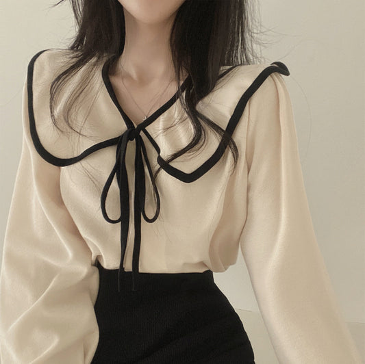 Loose Slimming Lapel Versatile Lace-up Women's Shirt