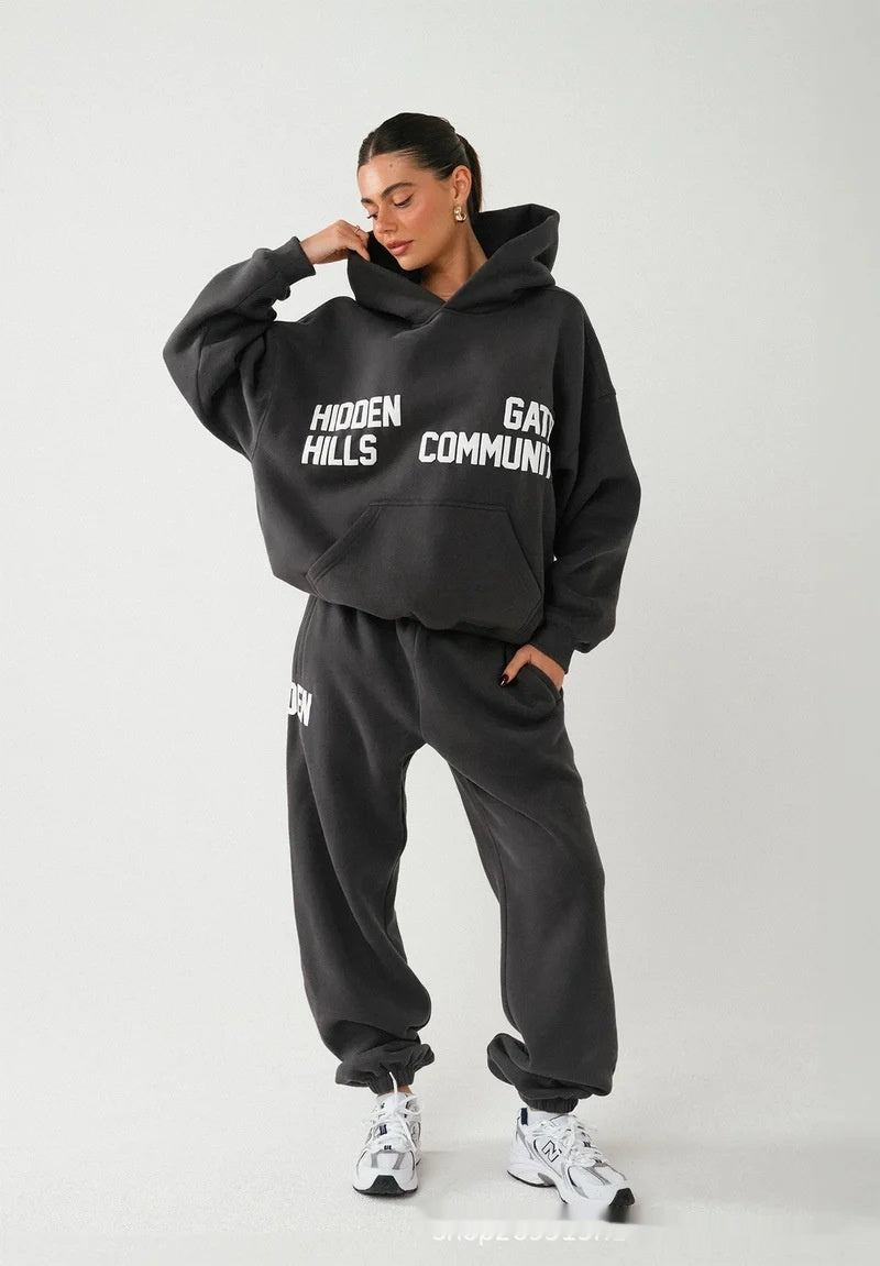 Ensemble pull imprimé à manches longues et capuche pour automne-hiver