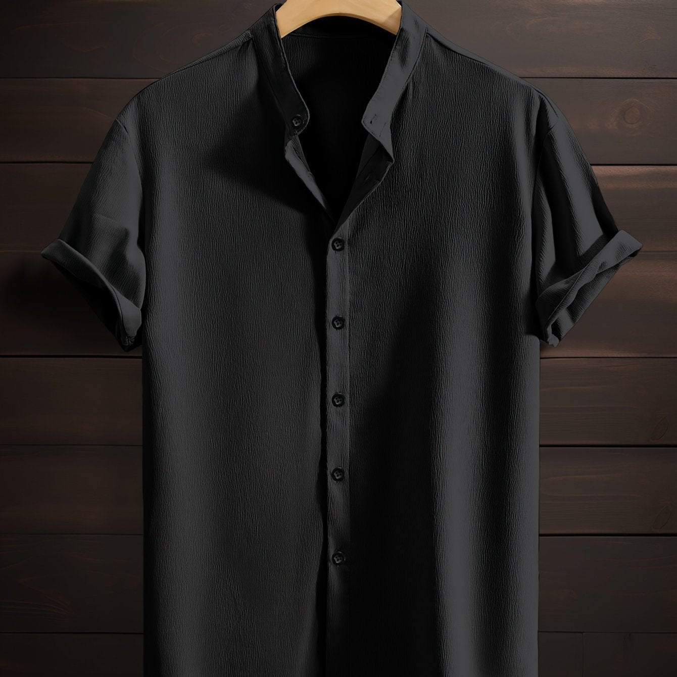 Chemise décontractée pour homme à manches courtes en polyester respirant avec col montant