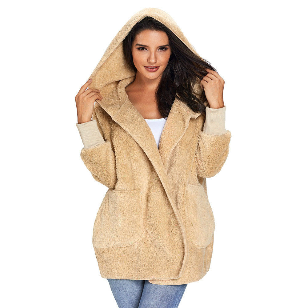 Veste Douillette à Capuche pour Femme Couleur Unie Polyester Chaud