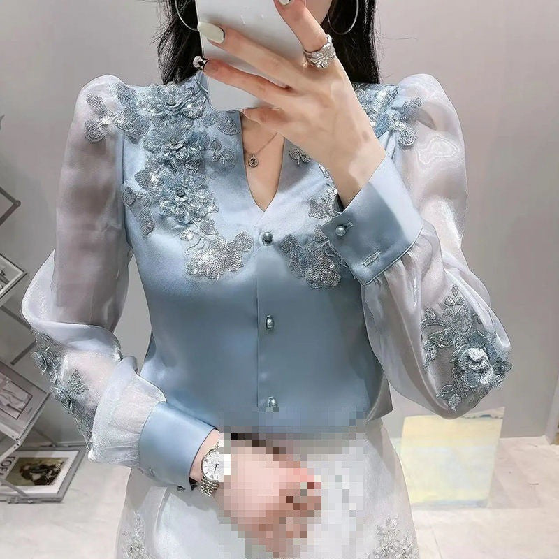 قميص نسائي من الكشمير بقصة فضفاضة بتصميم غربي وأكمام طويلة
