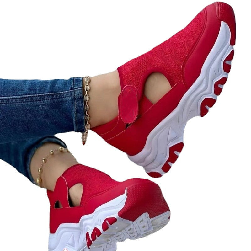 Chaussures décontractées à semelles épaisses et couleurs assorties pour femmes, talon moyen, semelle en caoutchouc