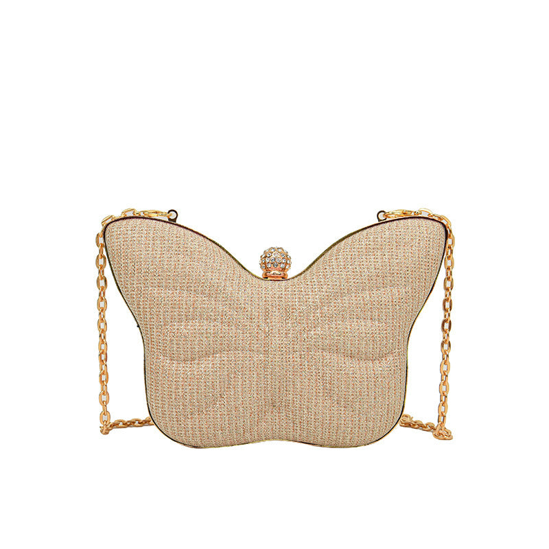Butterfly Stripe Clipped Button Metal Chain Bag for Women