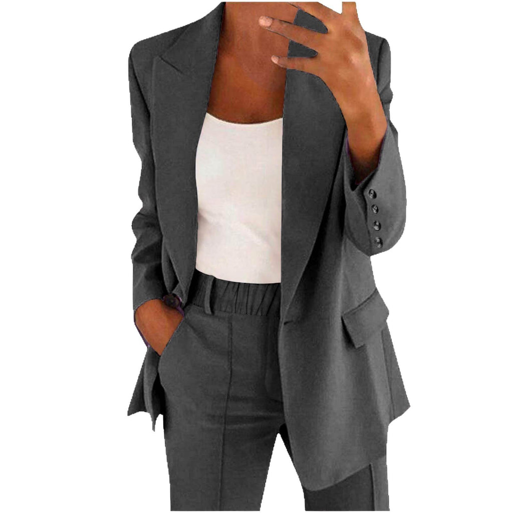 Slim Lapel Cardigan Suit Set with Button Detail