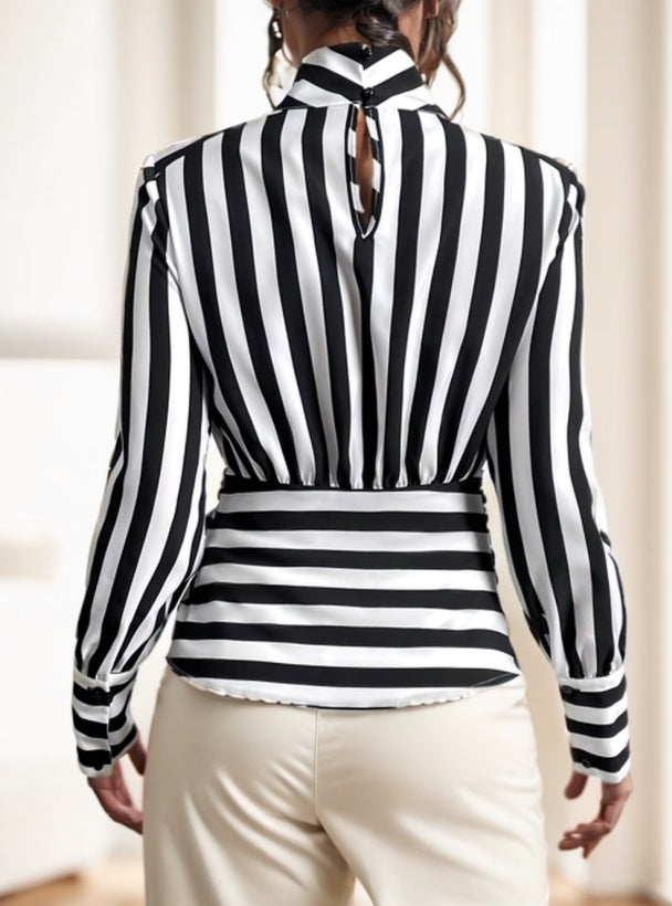 Ladies' Striped Long Sleeve Polyester Top