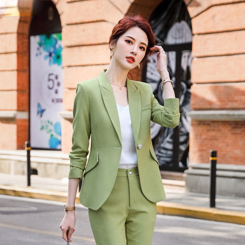 Ensemble tailleur femme uni professionnel en viscose avec pantalon