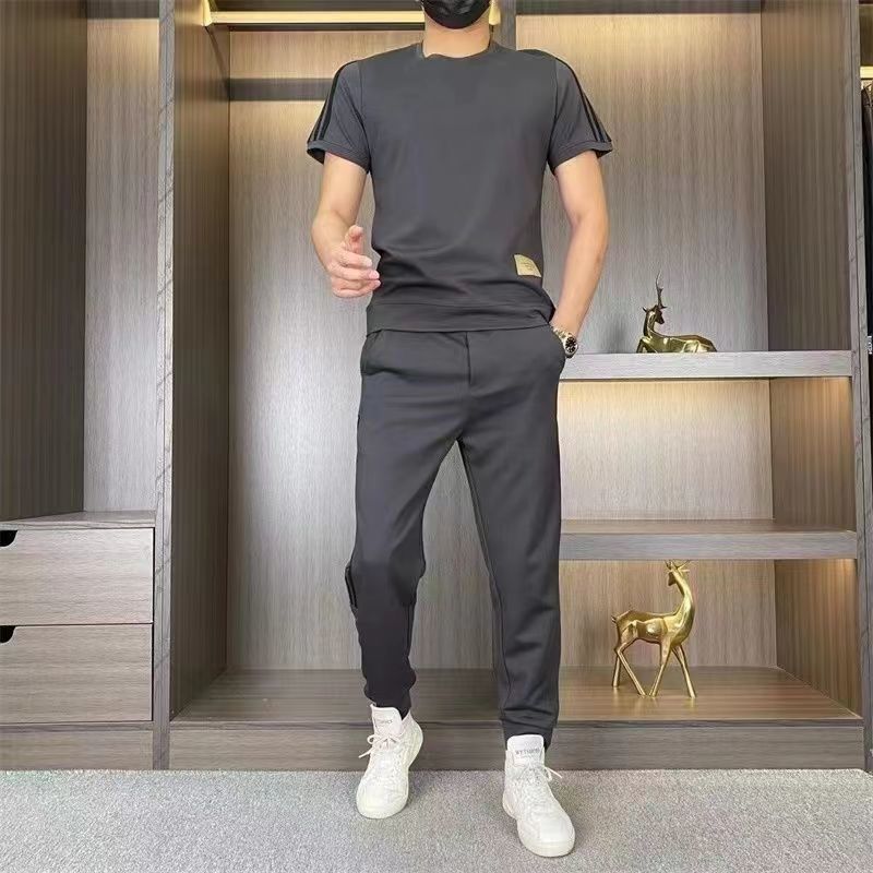 Men's Loose High-Elastic Ice Silk Leisure Suit in Blue, Black, Gray