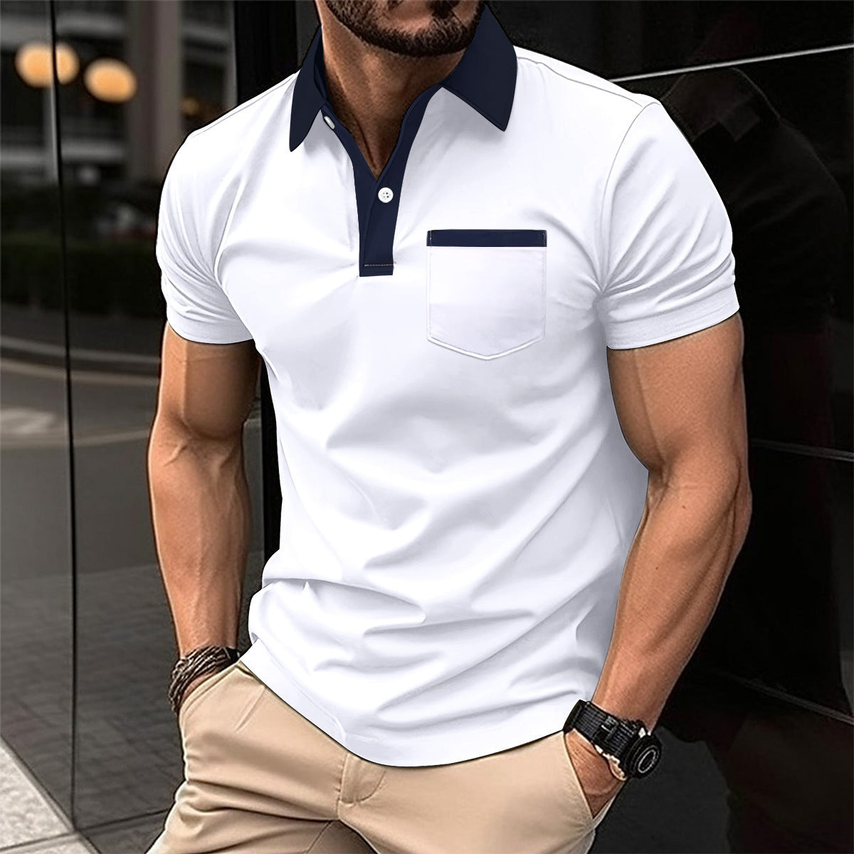 Chemise homme ajustée à manches courtes et poche poitrine