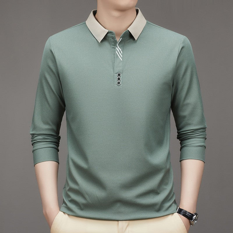 Men's Autumn Business Fit Solid Color Polo Collar Shirt