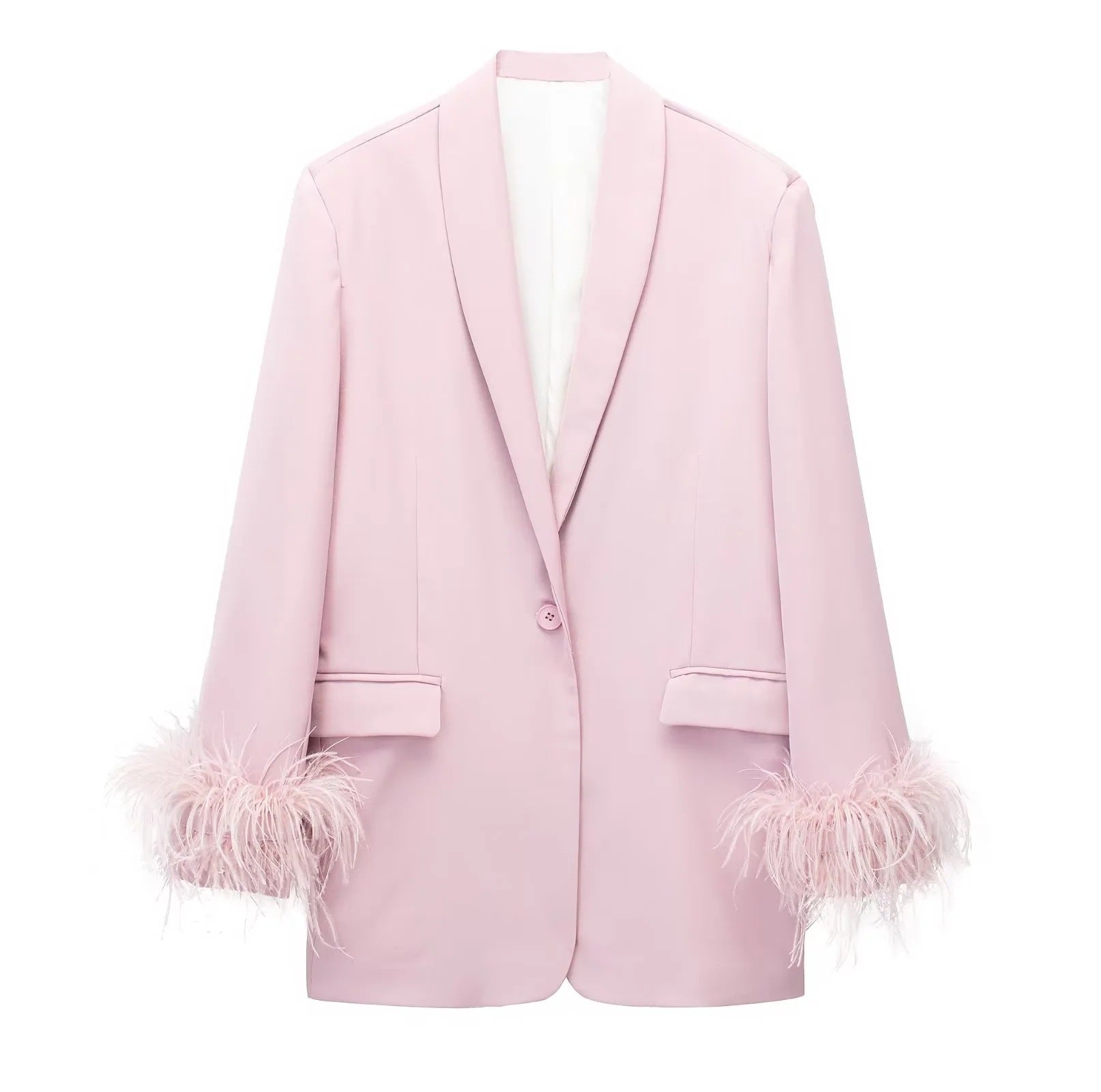 Women's Feather-Decorated Straight Suit Coat - All-Match Fashion
