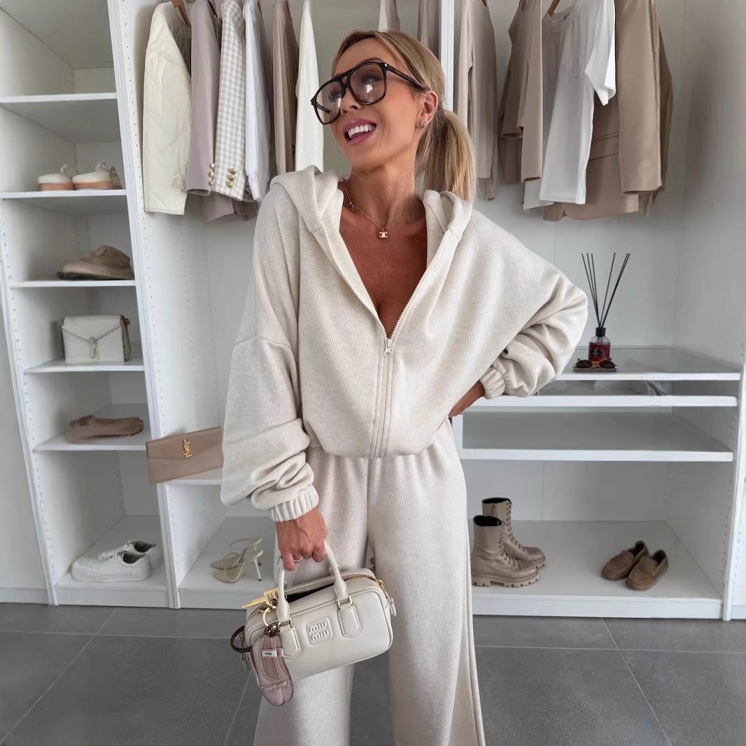 Ensemble deux pièces de pantalon élastique zippé pour femme