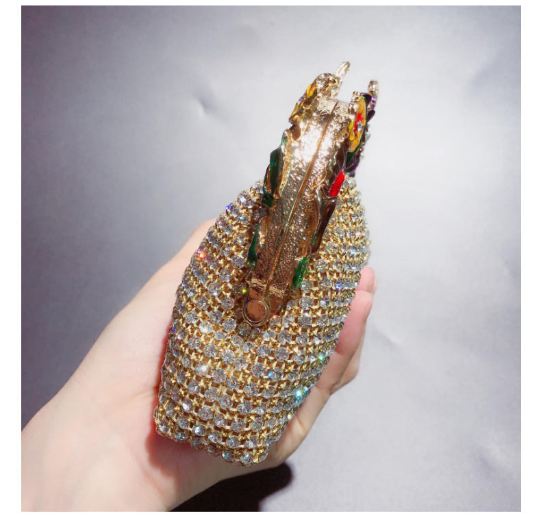 Gold Rhinestone Bridal Dinner Bag with Chain Handle
