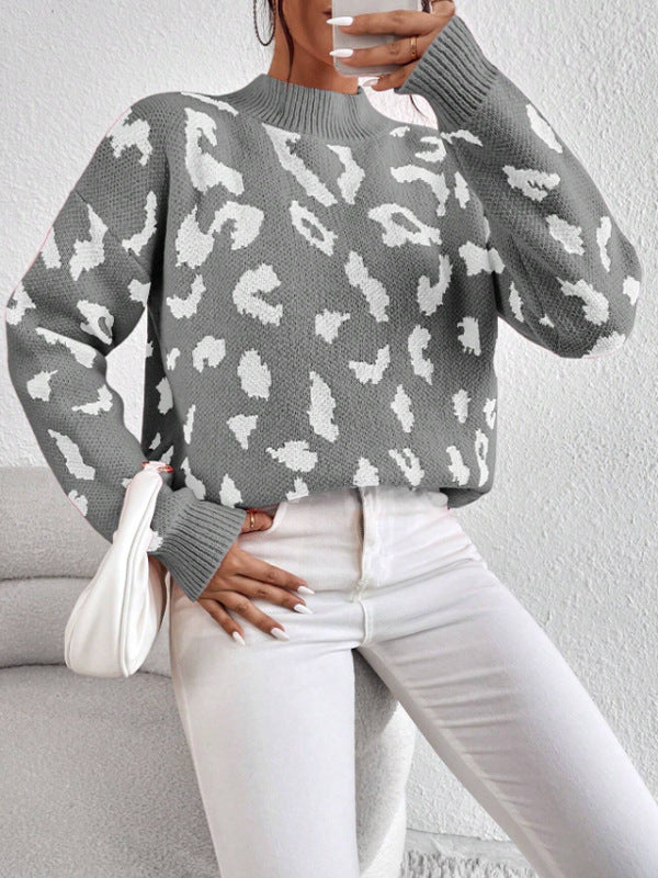 Haut pull jacquard imprimé léopard printemps et automne