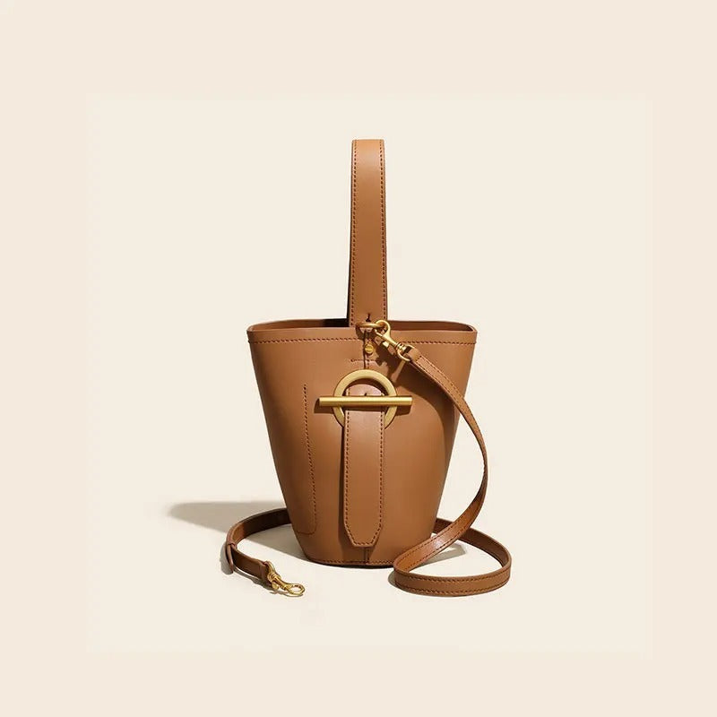 Genuine Leather Women's Portable One-Shoulder Crossbody Bucket Bag
