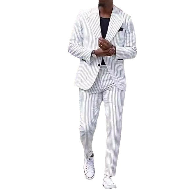 American Light Luxury White Striped Business Casual Suit Trousers Slim Fit