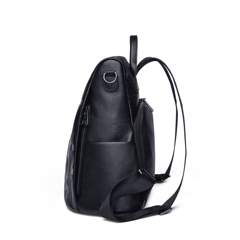 High-Capacity Ladies Bag in Black Top Layer Cowhide Leather