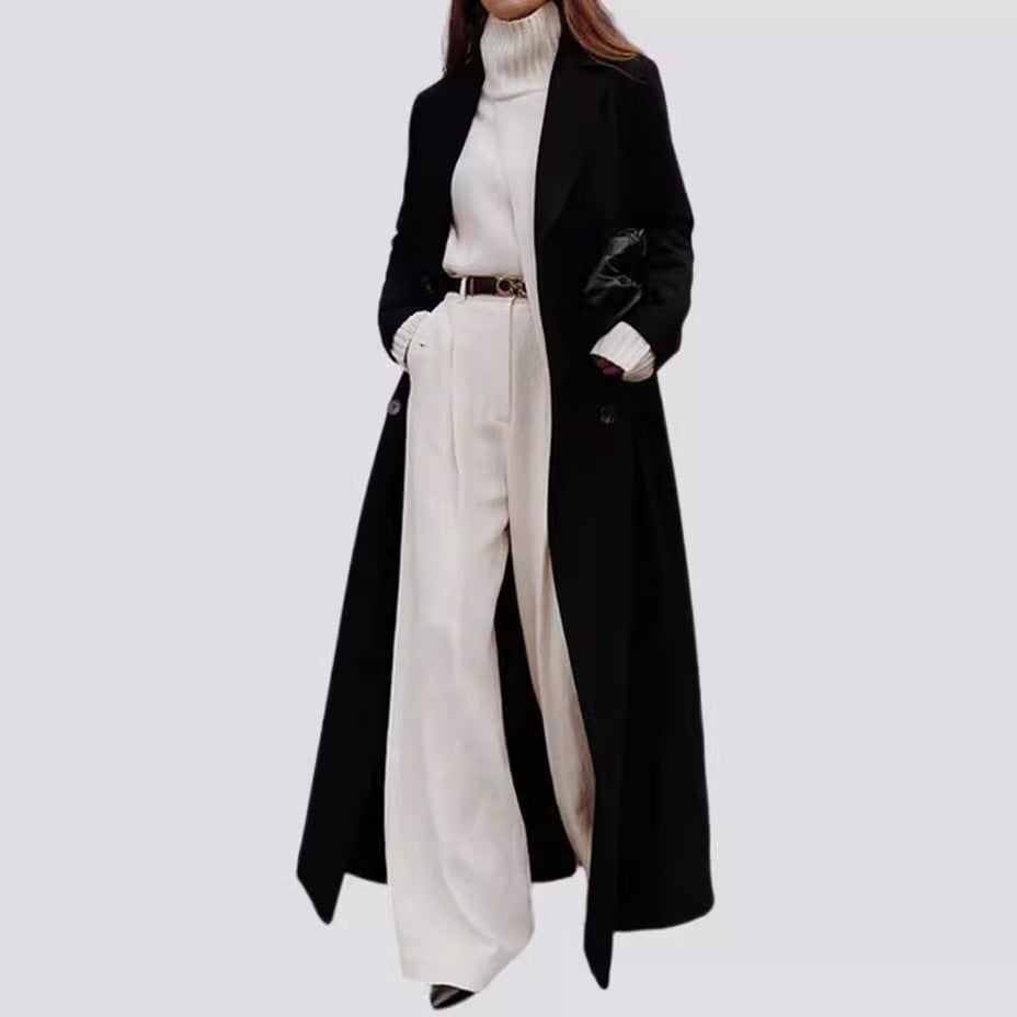 Women’s Autumn Winter Long Woolen Coat Warm Pure Color