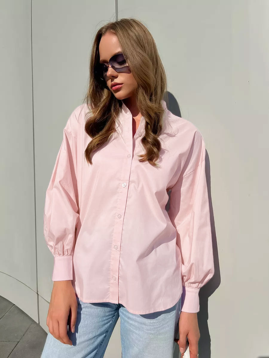 قميص نسائي بأكمام فانوس ورقبة دائرية