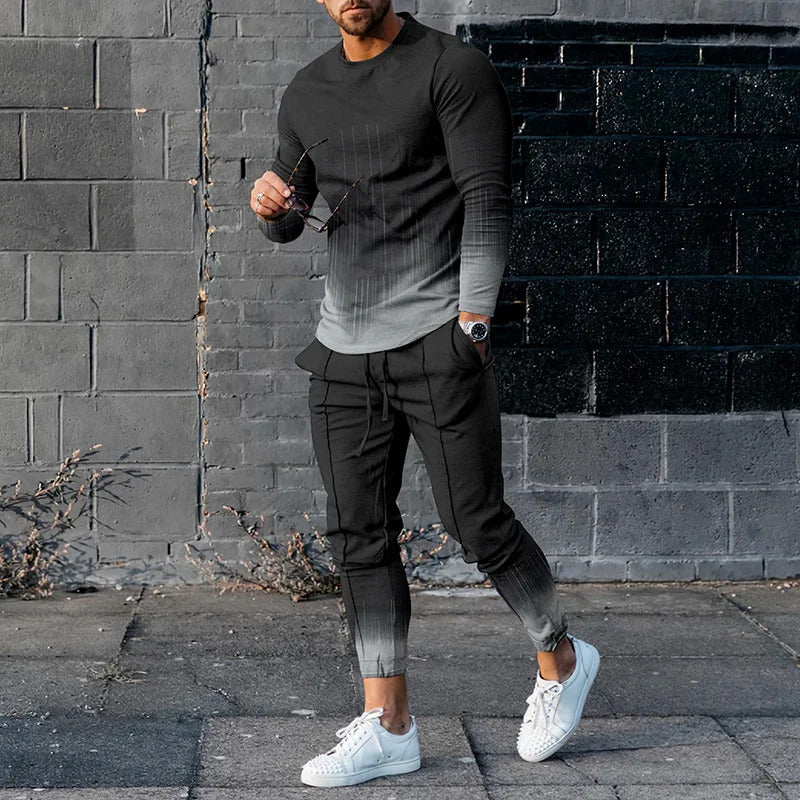 Casual Loose Gradient Long Sleeve Sweater Two-Piece Set