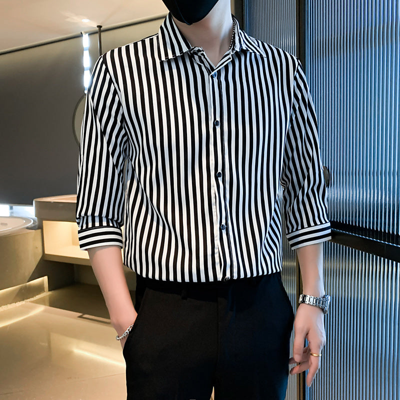 Light Cooked Style Men’s Shirt with Black and White Stripes