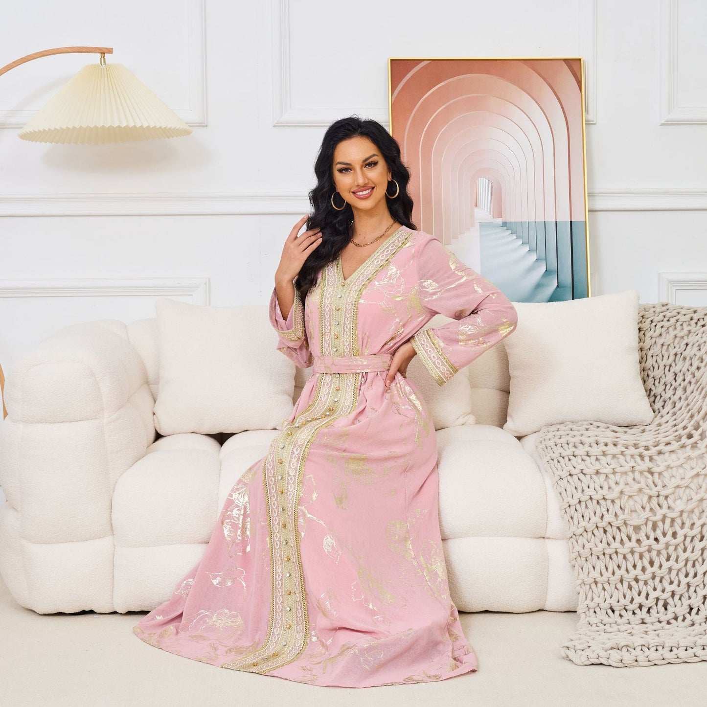 Middle East Women's Dress Pink Bronzing Fashion Party